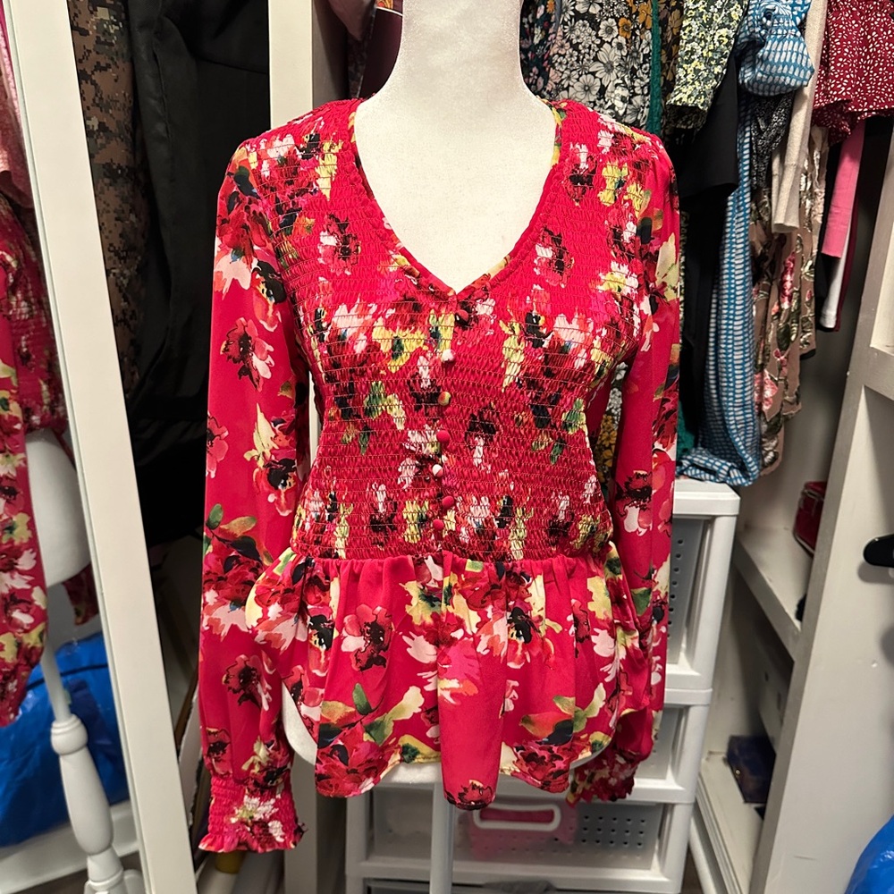 Carolina Belle Red Floral Blouse